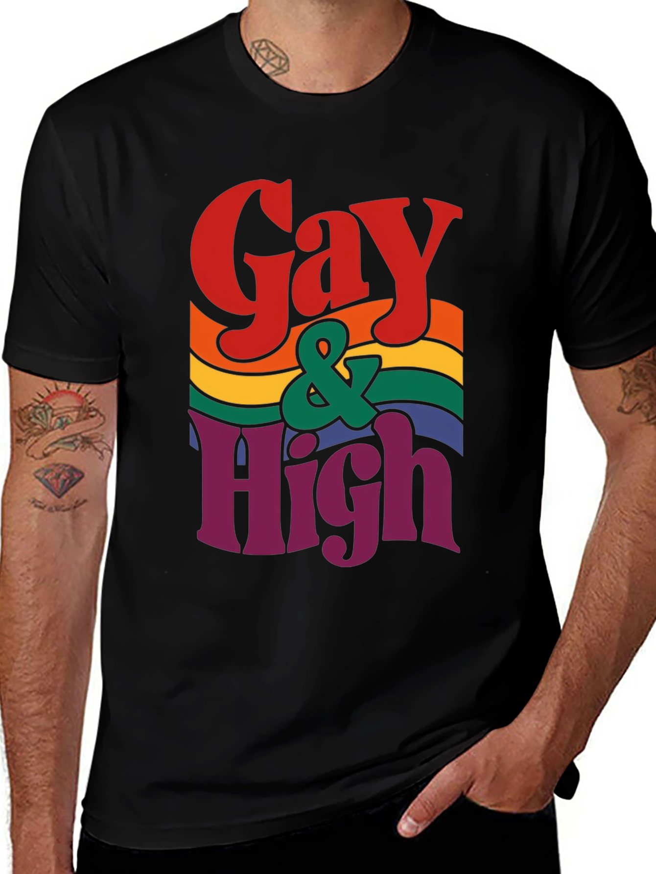 Gay & High Pride T-Shirt - Rainbow Graphic Tee