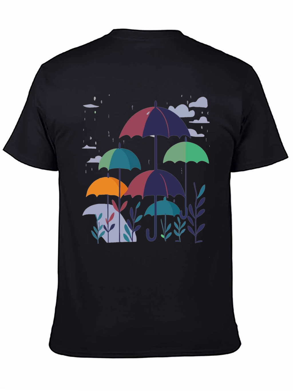 Stylish Umbrella Print Black T-Shirt