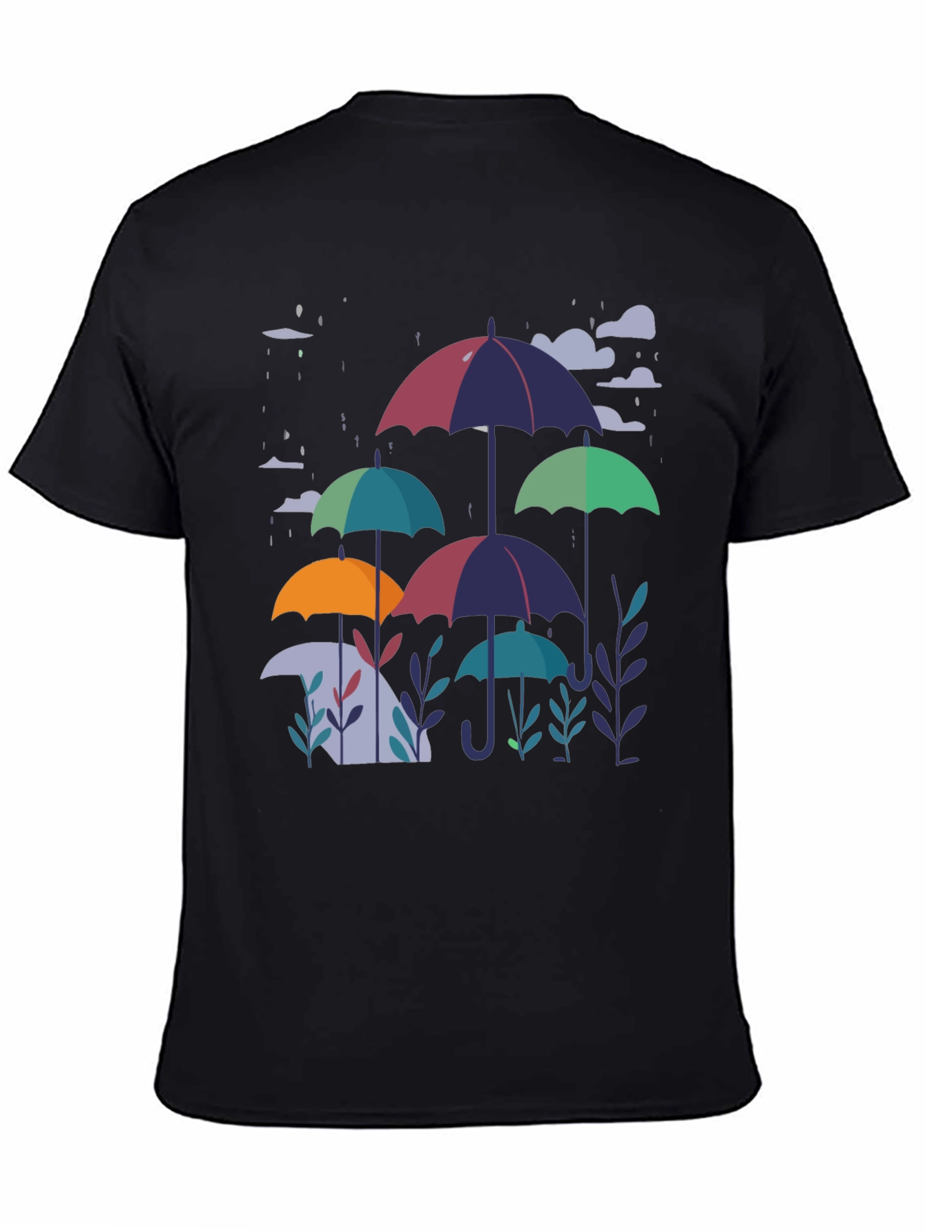 Stylish Umbrella Print Black T-Shirt
