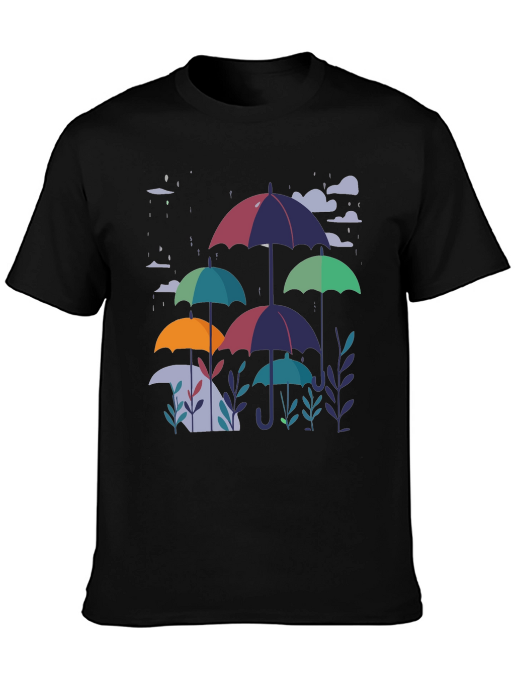 Stylish Umbrella Print Black T-Shirt