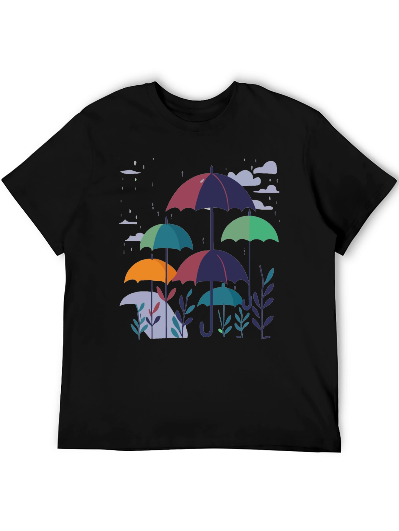 Stylish Umbrella Print Black T-Shirt