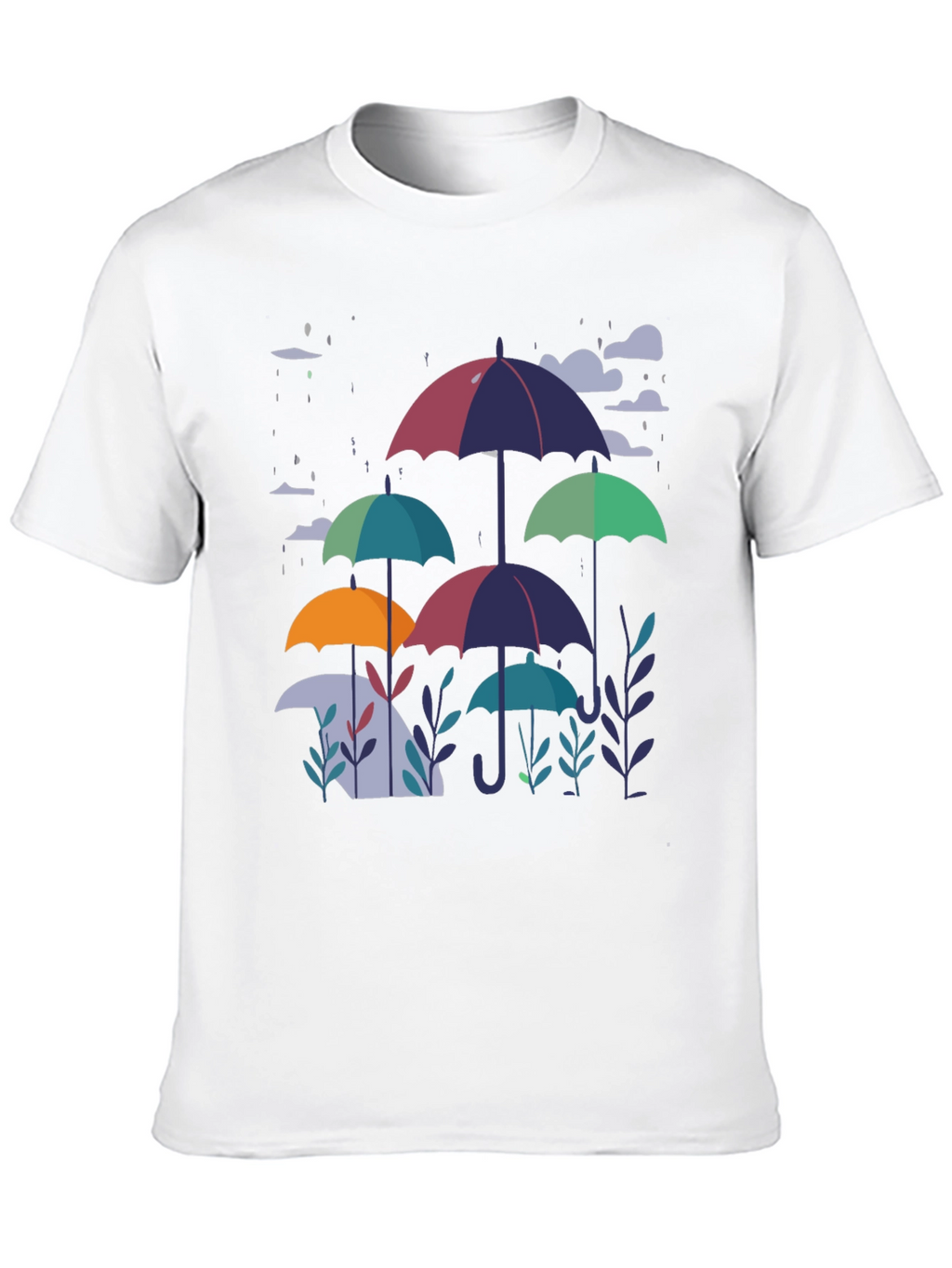 Stylish Umbrella Print Black T-Shirt