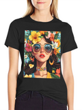 Floral Girl Graphic Tee - Stylish Unisex T-Shirt