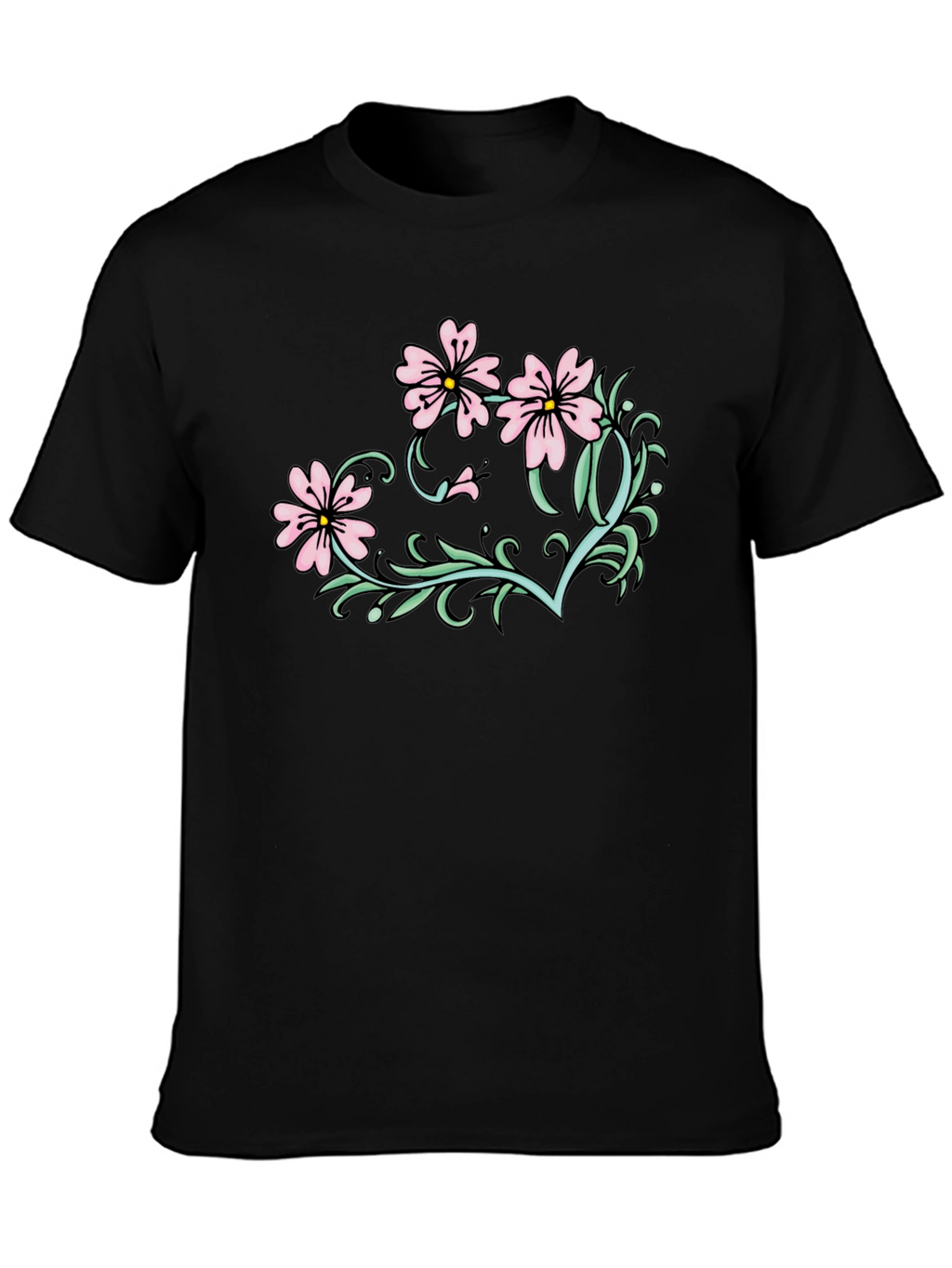 Floral Graphic T-Shirt - Black Casual Tee