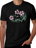 Floral Graphic T-Shirt - Black Casual Tee