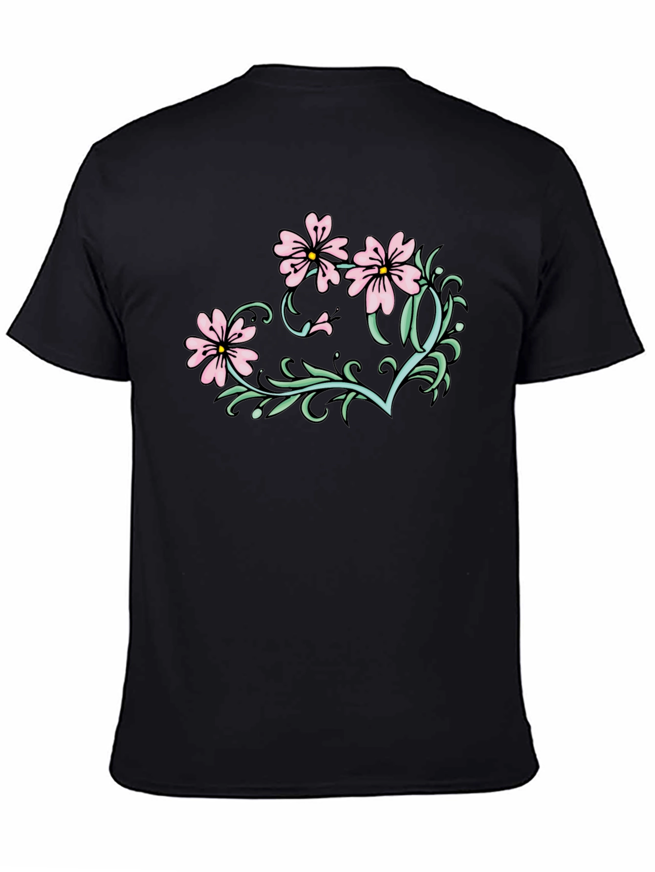 Floral Graphic T-Shirt - Black Casual Tee