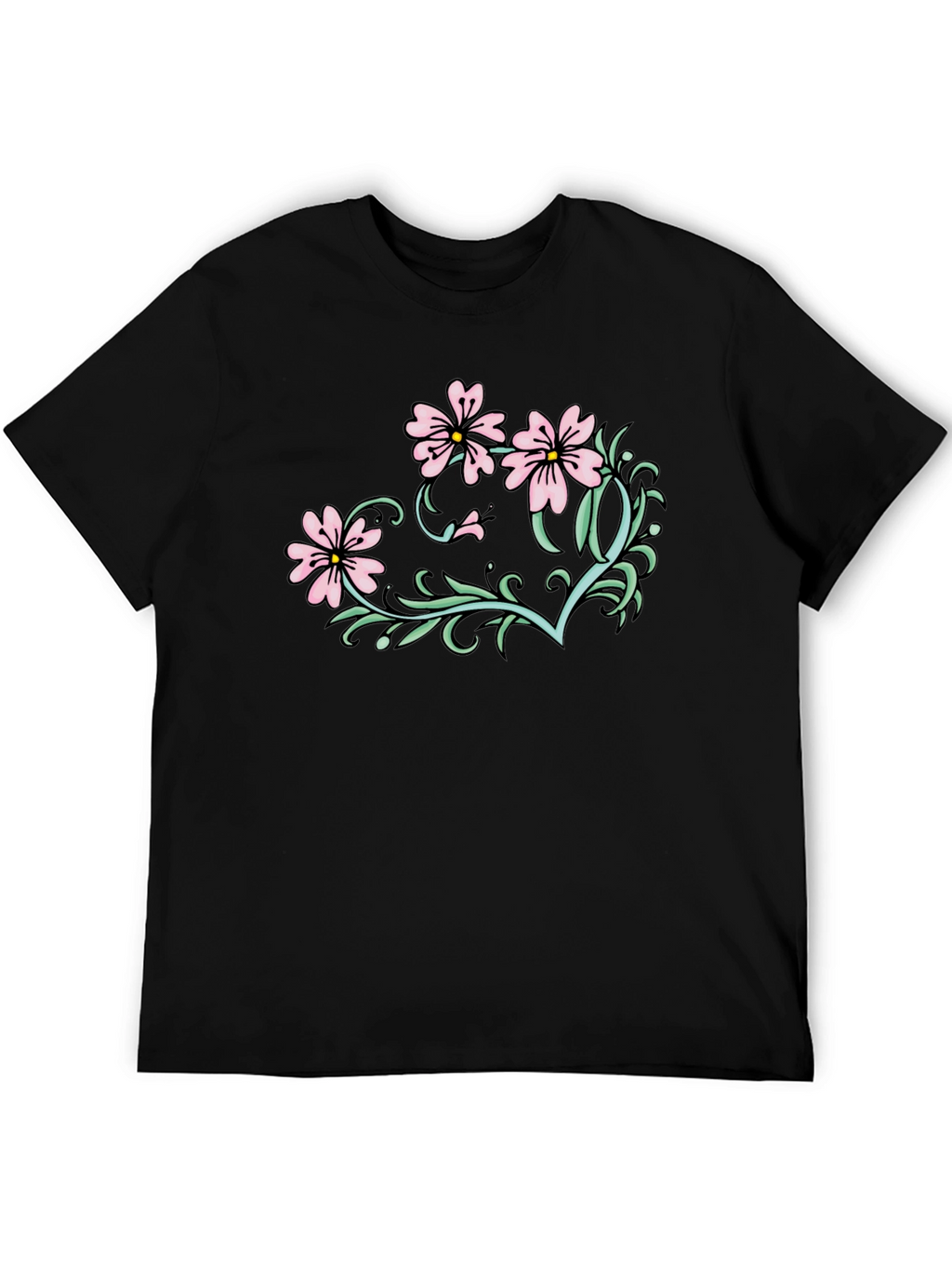 Floral Graphic T-Shirt - Black Casual Tee