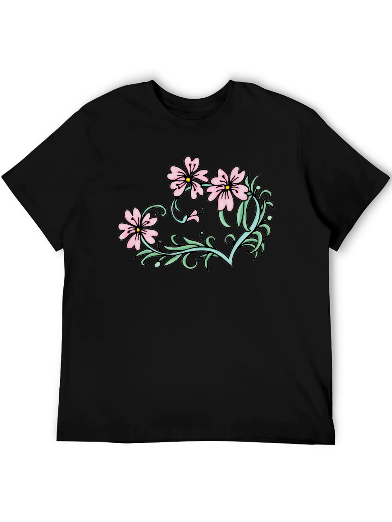 Floral Graphic T-Shirt - Black Casual Tee