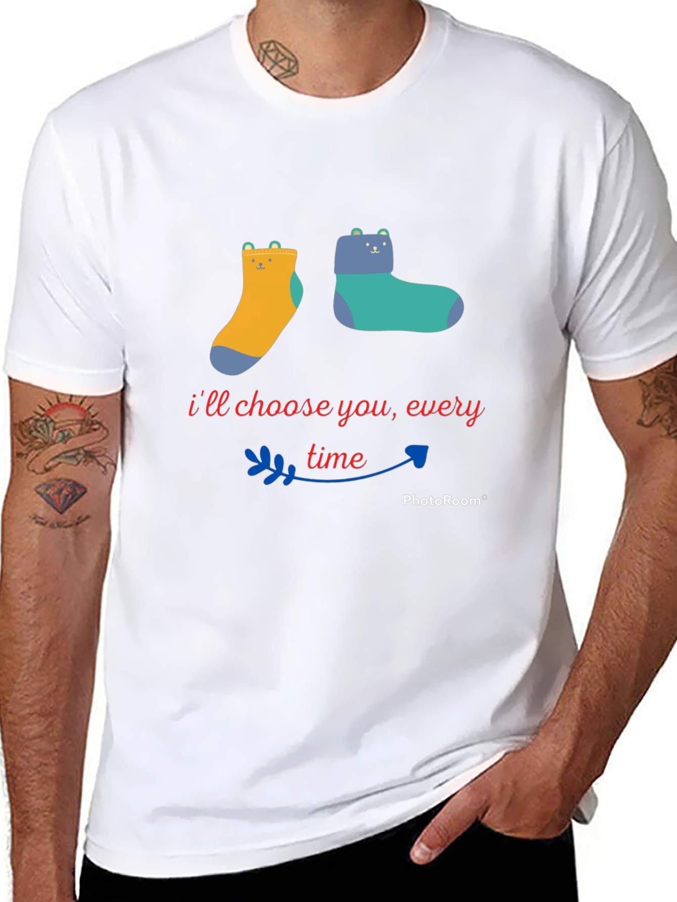 Cute Cartoon Bear Socks Tee - Ill Choose You Every Time