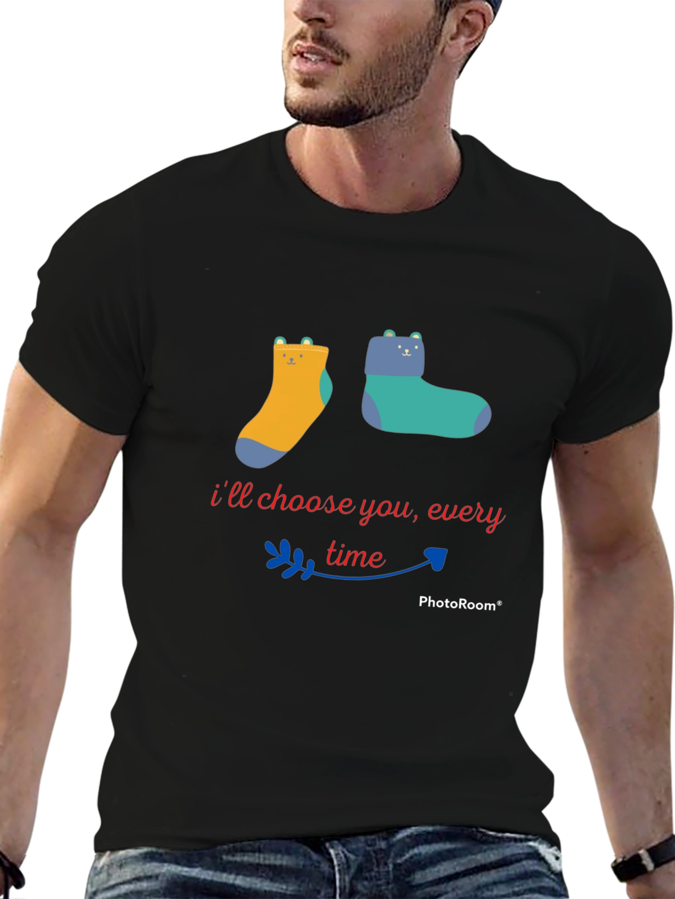 Cute Cartoon Bear Socks Tee - Ill Choose You Every Time