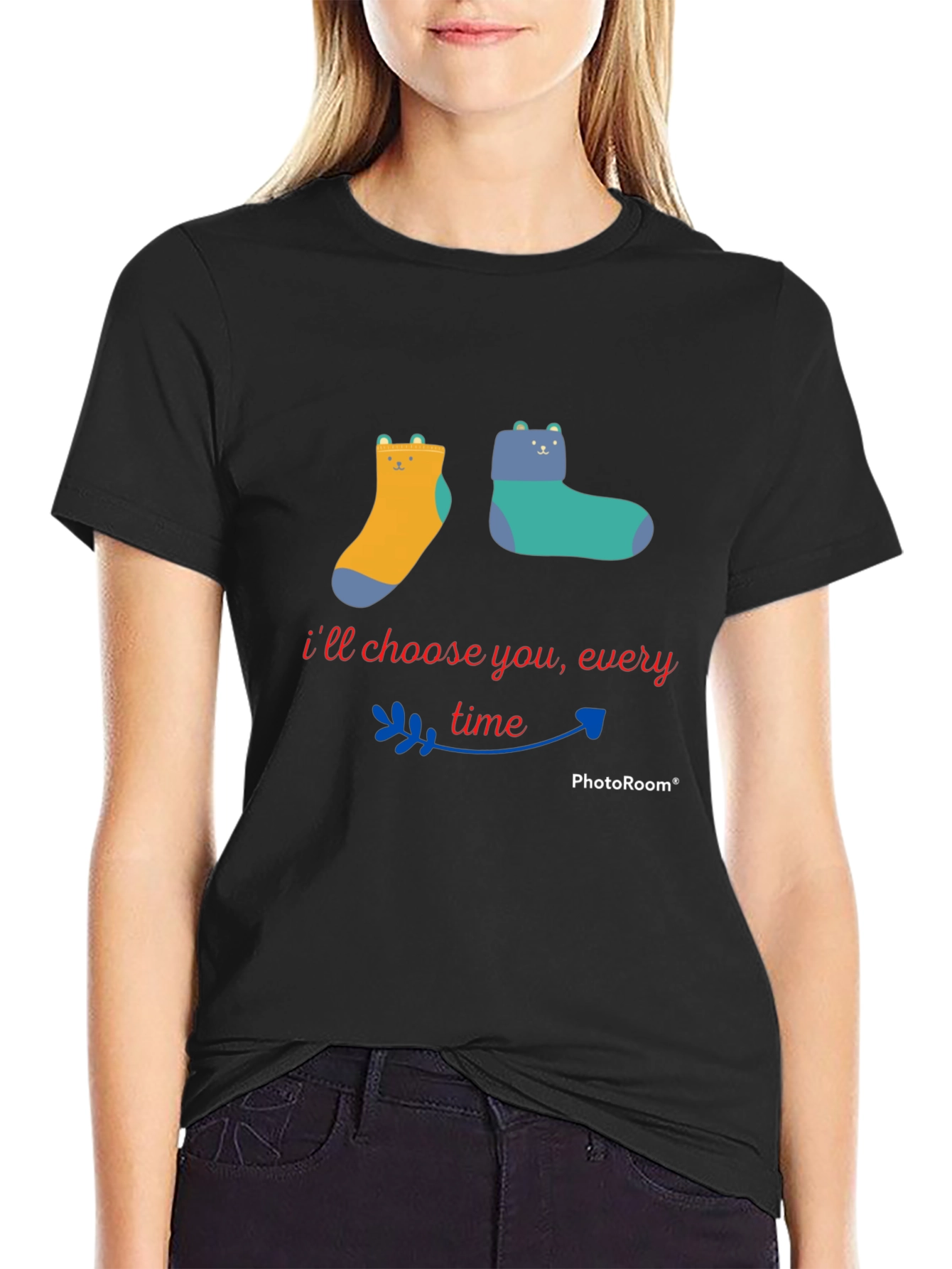 Cute Cartoon Bear Socks Tee - Ill Choose You Every Time