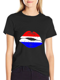 Lip Print Graphic Tee - Red White and Blue