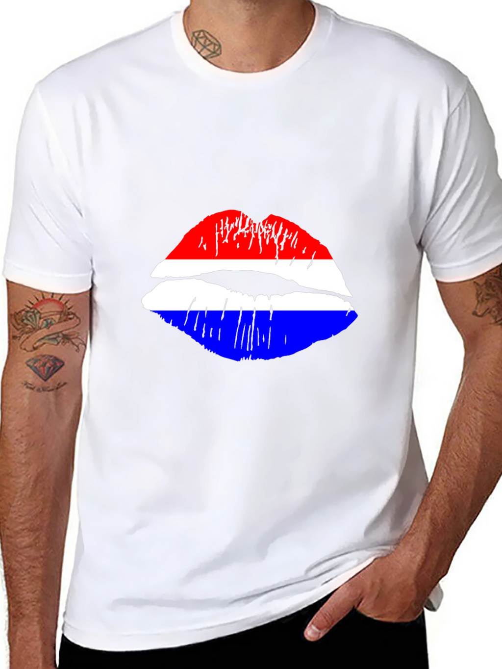 Lip Print Graphic Tee - Red White and Blue