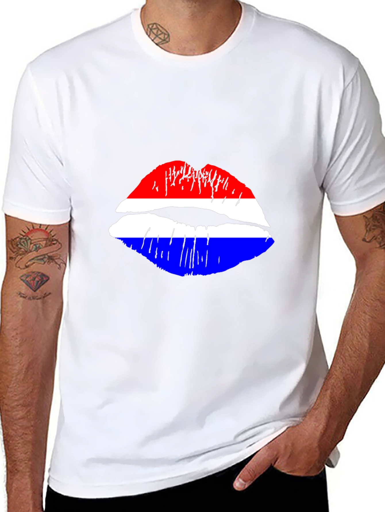 Lip Print Graphic Tee - Red White and Blue
