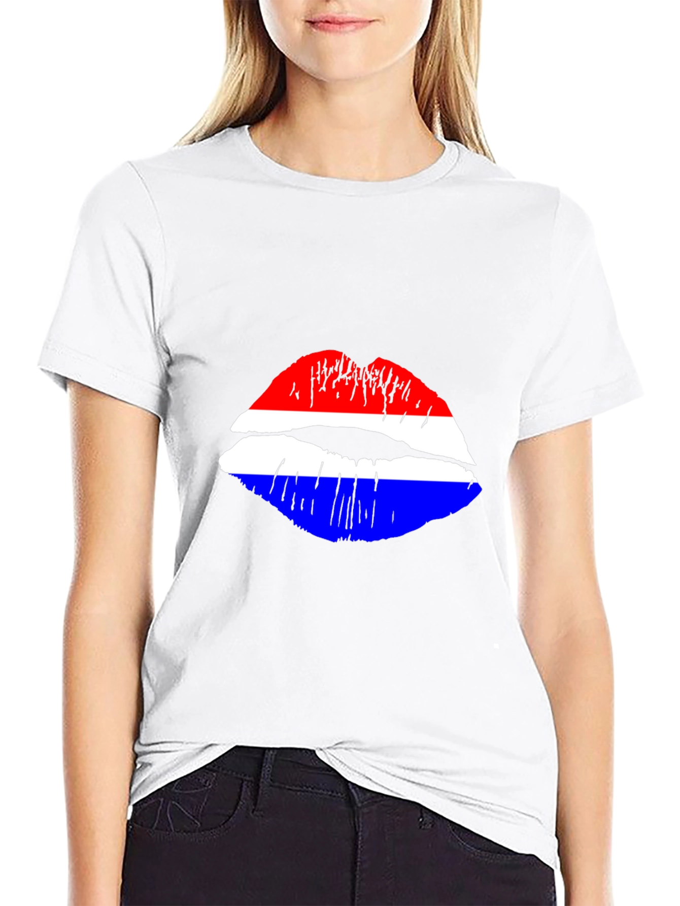 Lip Print Graphic Tee - Red White and Blue