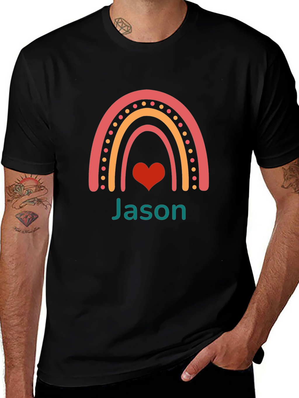 Personalized Rainbow Heart T-Shirt - Custom Name Tee