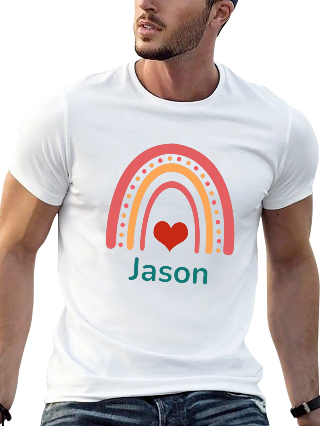 Personalized Rainbow Heart T-Shirt - Custom Name Tee