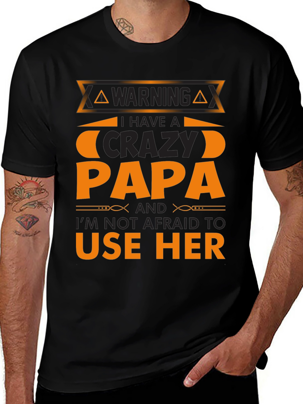 Warning Crazy Papa T-Shirt - Black