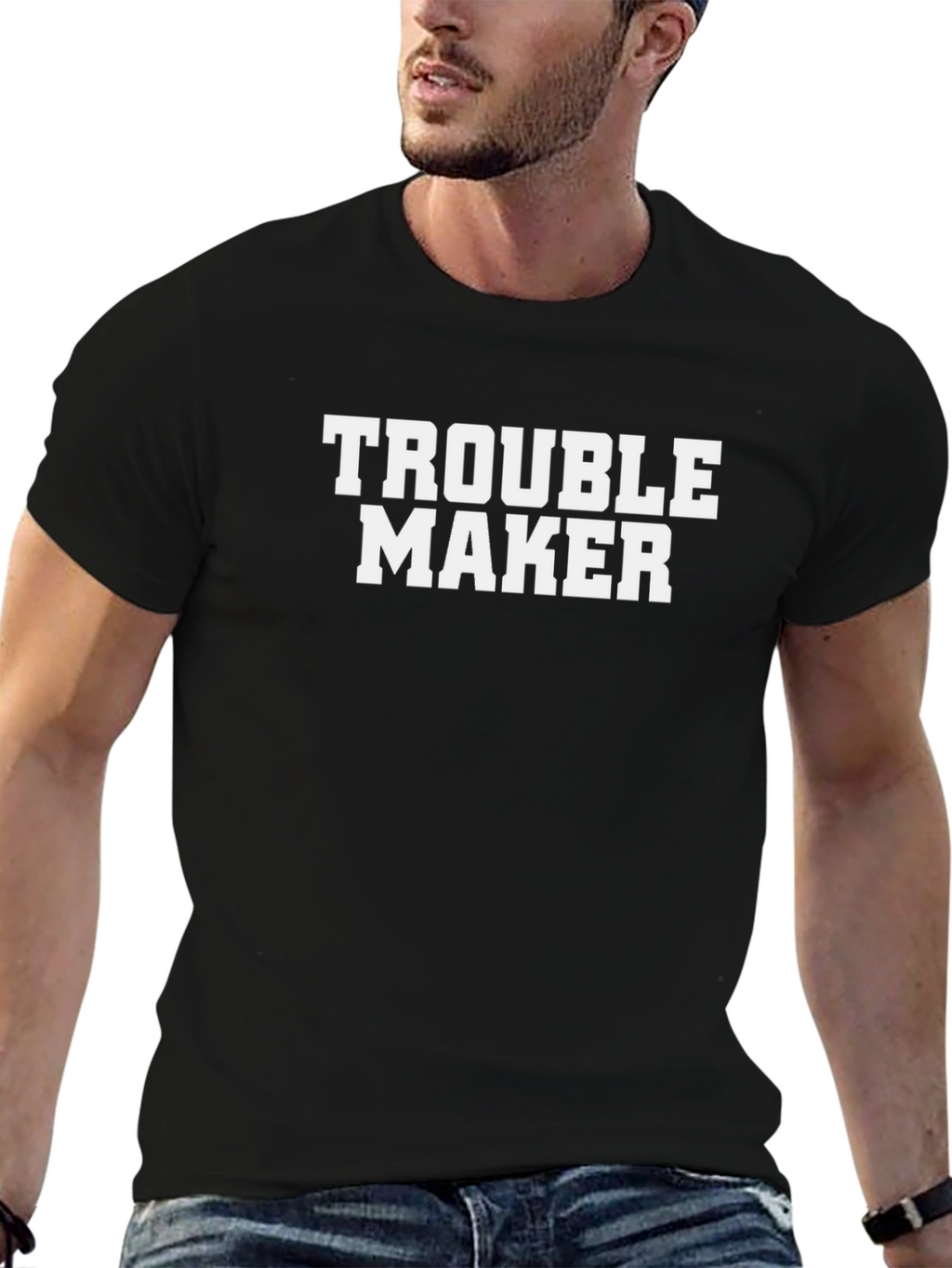 Trouble Maker Graphic Tee - Black Cotton T-Shirt