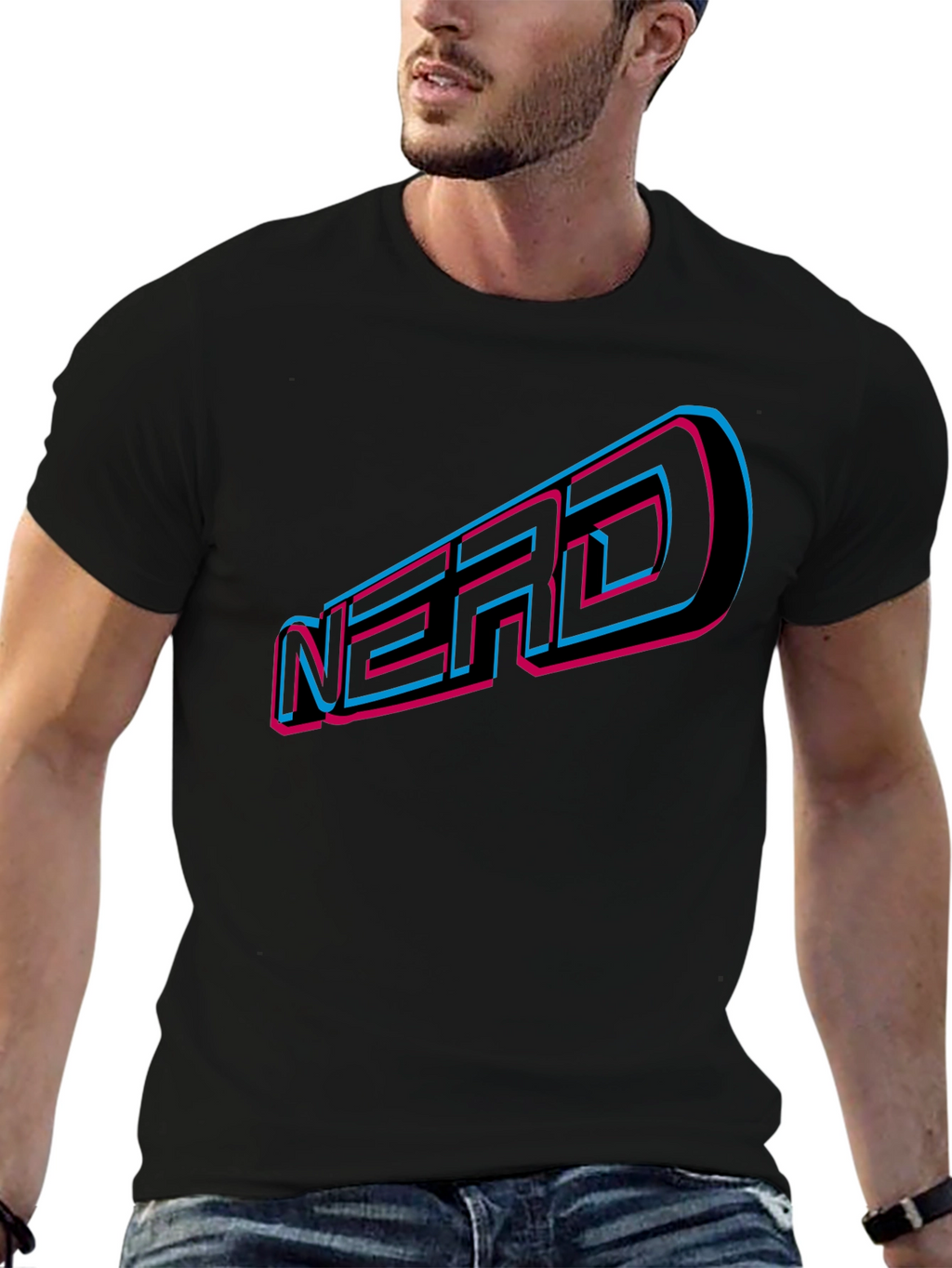 Nerd Graphic Tee - Retro 3D Design Black T-Shirt