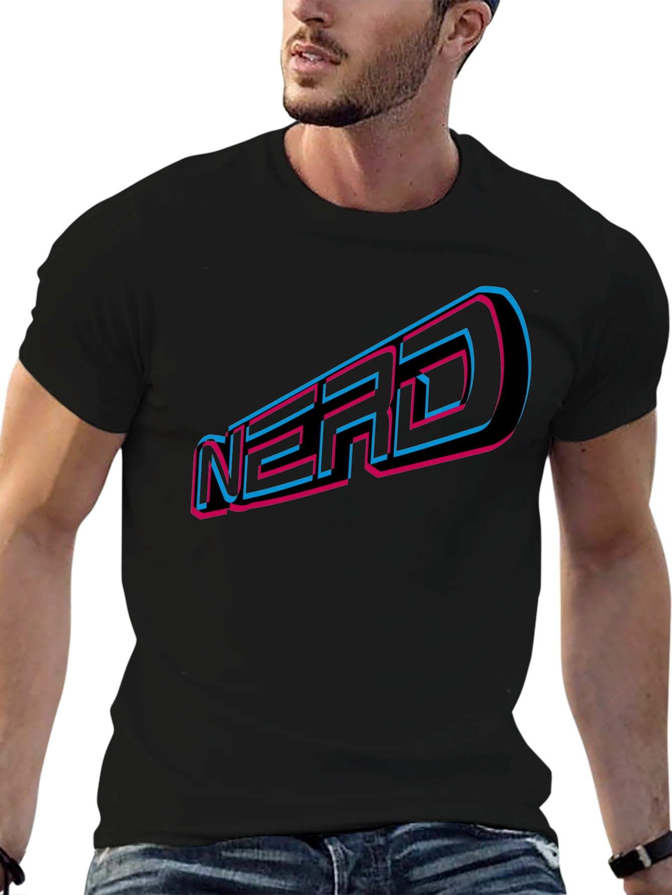 Nerd Graphic Tee - Retro 3D Design Black T-Shirt