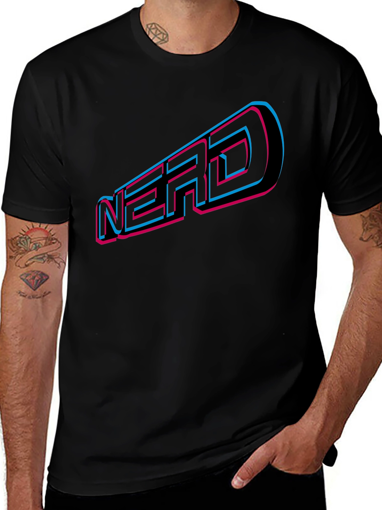 Nerd Graphic Tee - Retro 3D Design Black T-Shirt