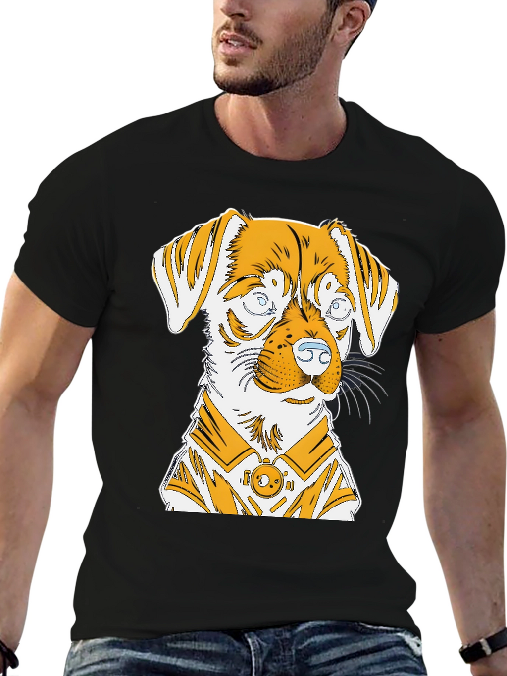 Dog Graphic Print Black T-Shirt
