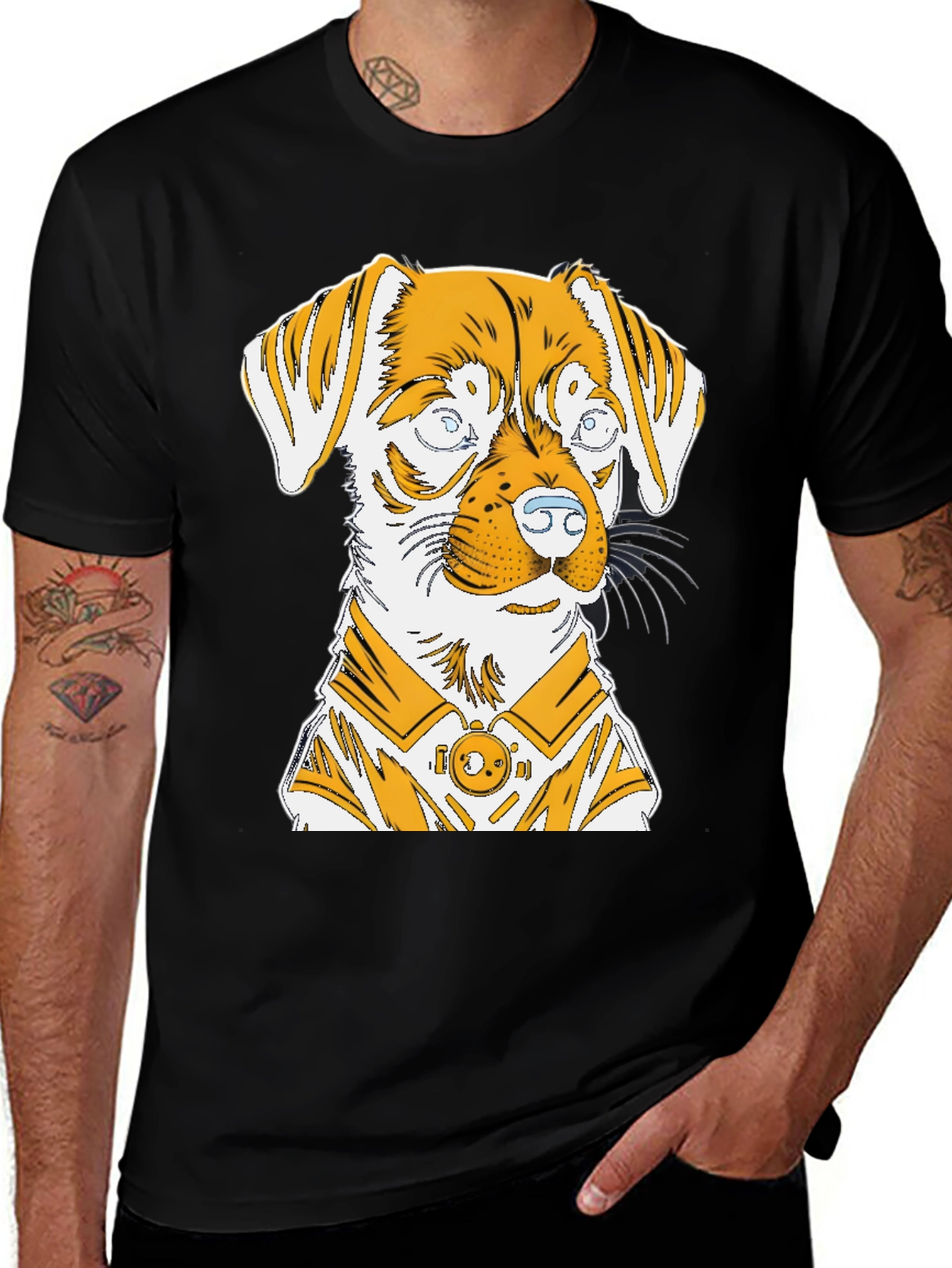 Dog Graphic Print Black T-Shirt