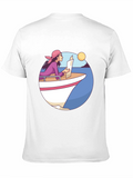 Boating Woman Graphic Tee - Casual Black T-Shirt