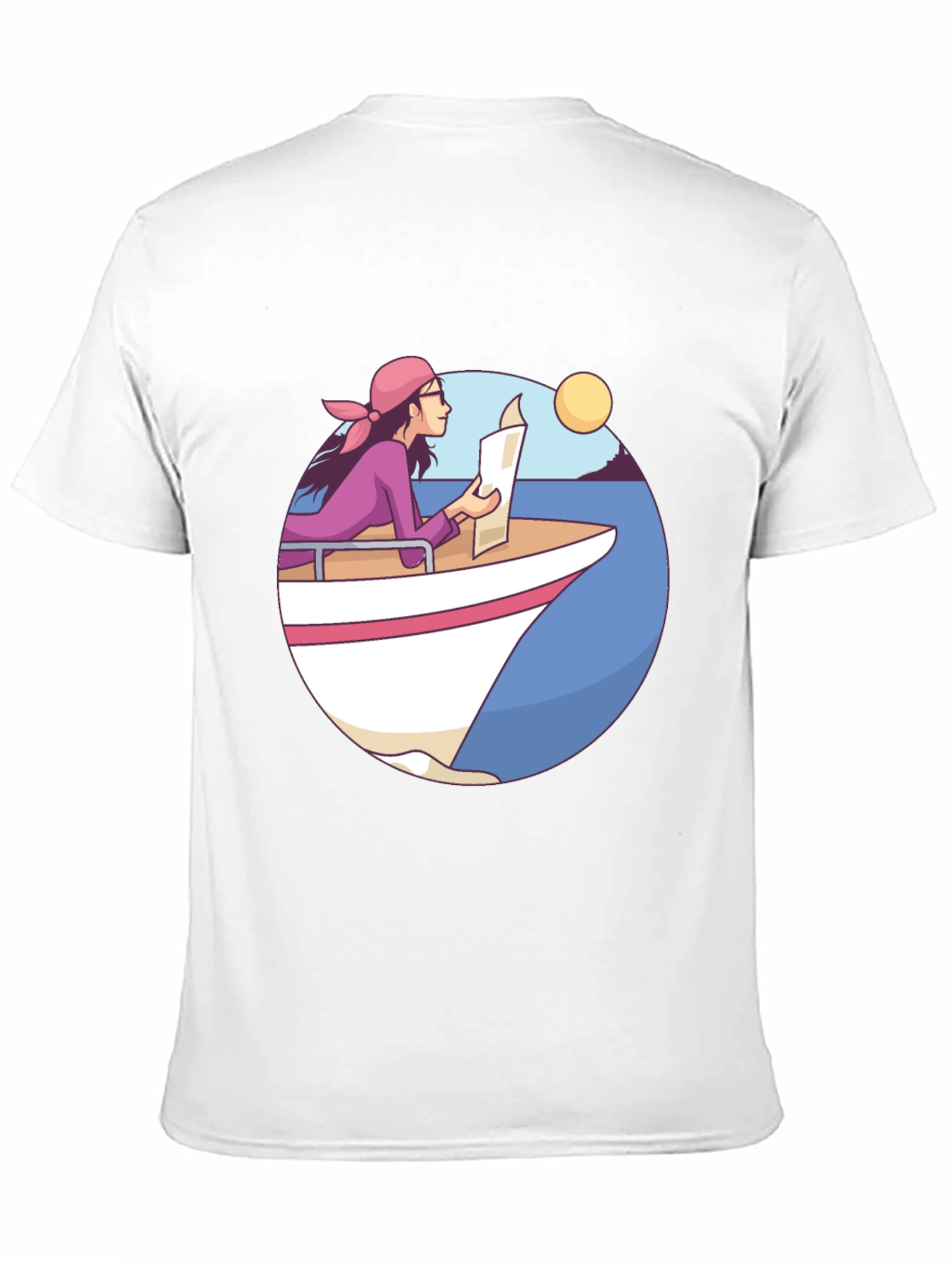 Boating Woman Graphic Tee - Casual Black T-Shirt