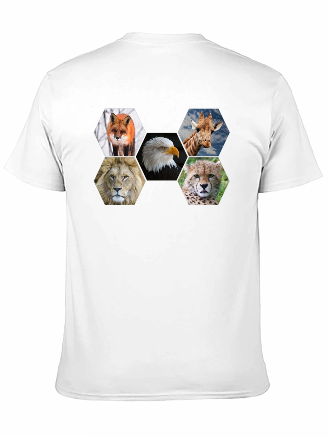 Animal Portrait Hexagon Print Black T-Shirt