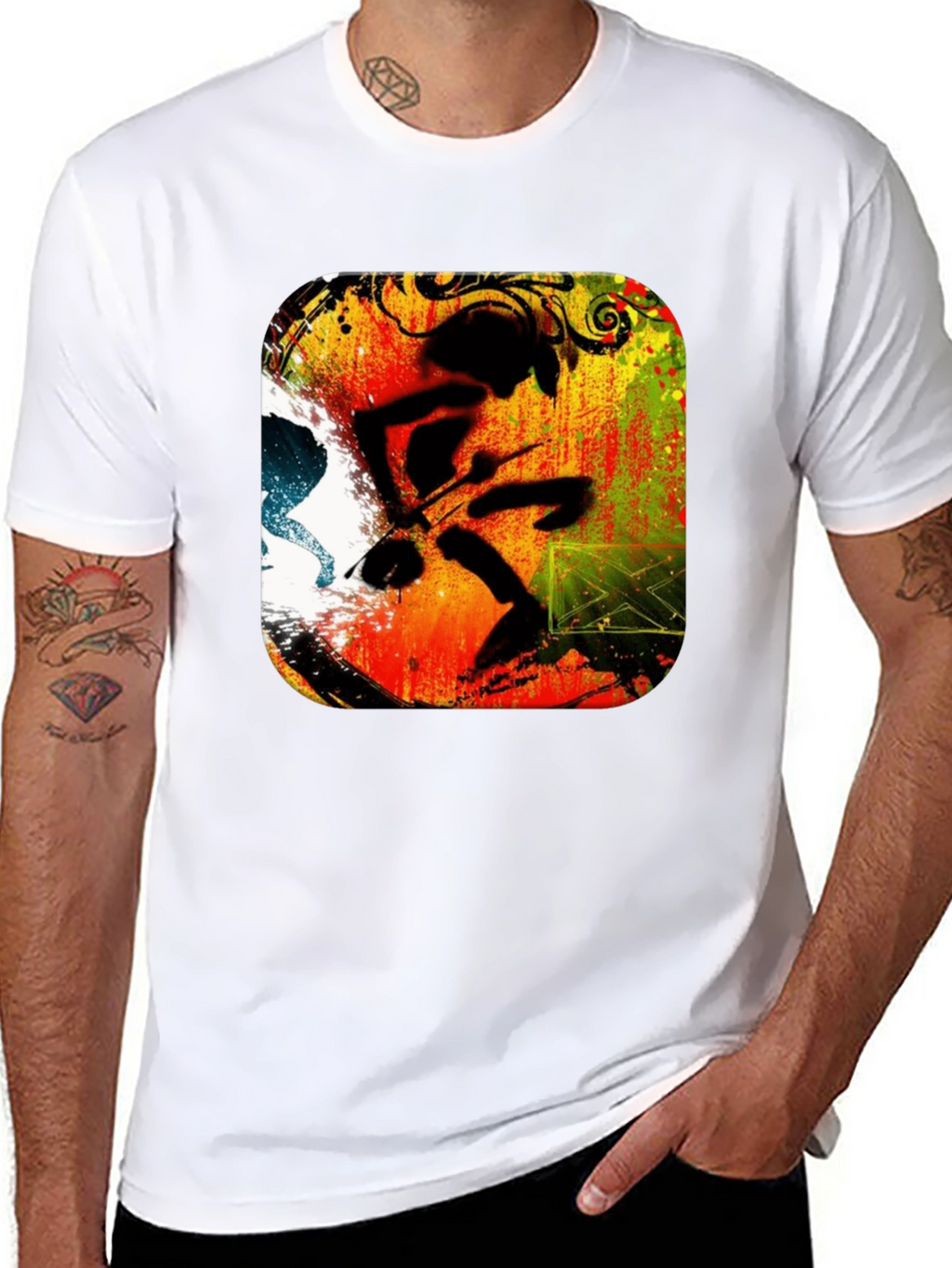 Abstract Drummer Graphic Black T-Shirt