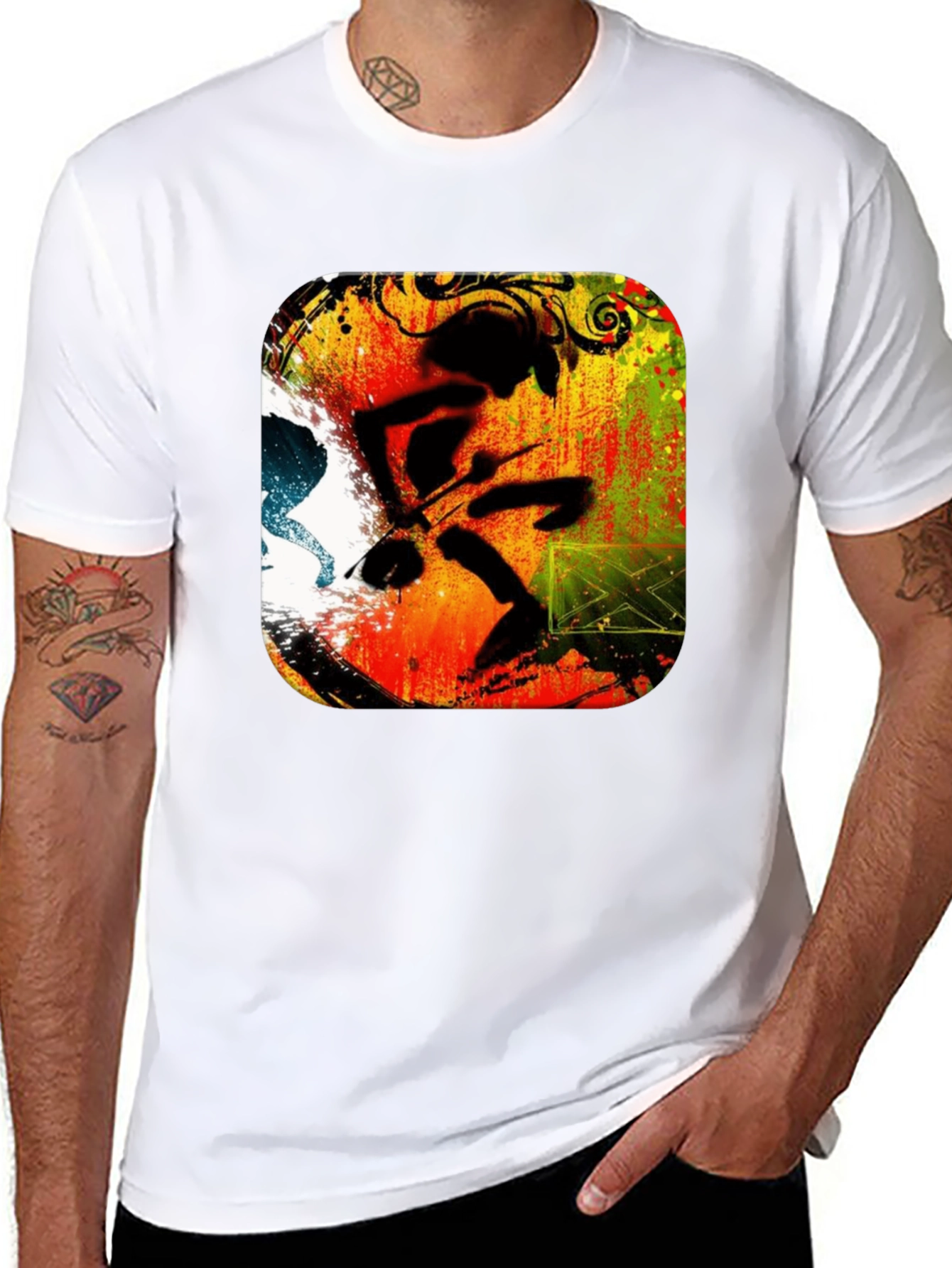 Abstract Drummer Graphic Black T-Shirt