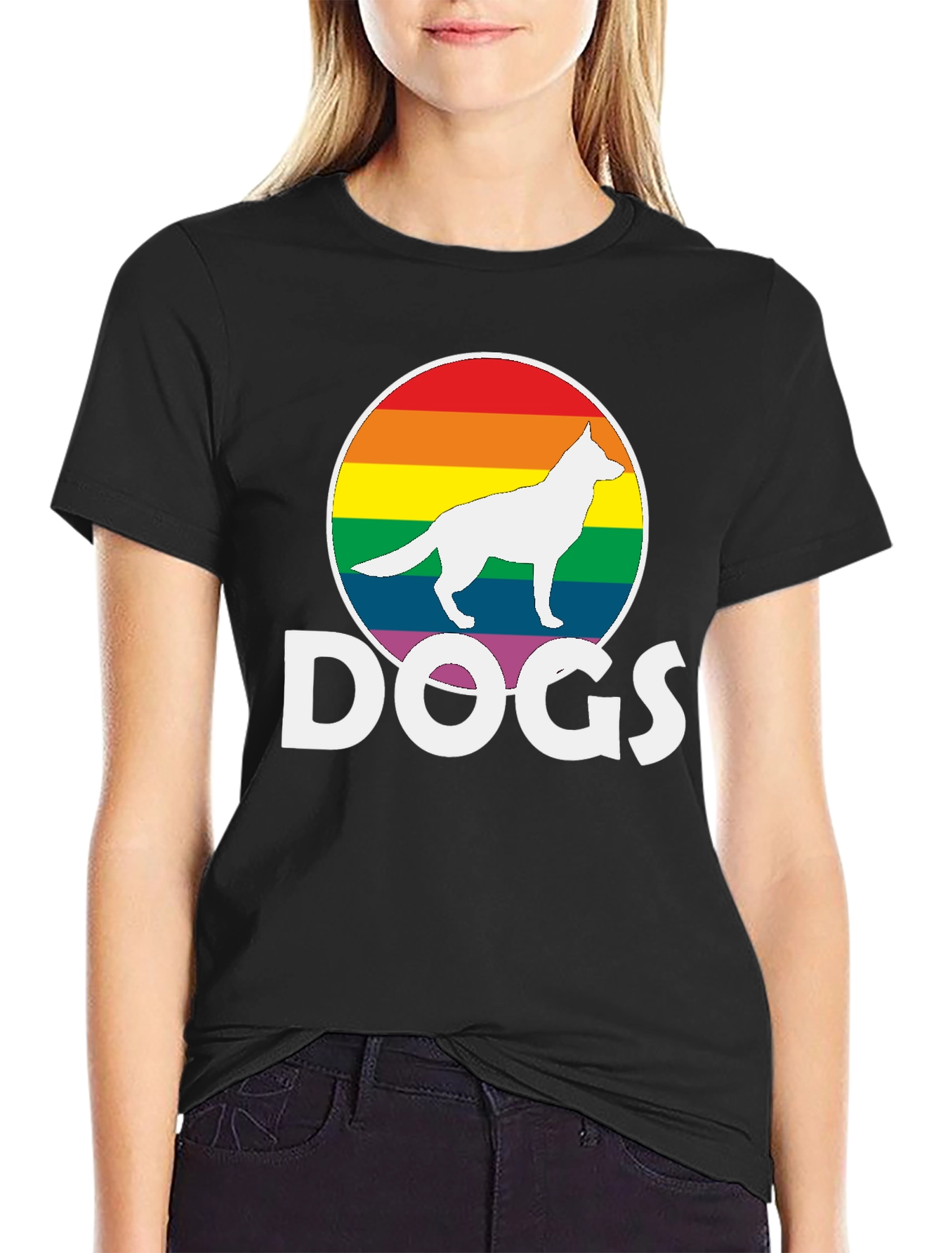 Rainbow Dog Silhouette T-Shirt – Bold Dog Lover Graphic Tee