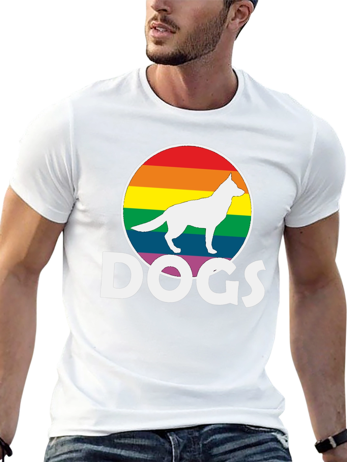 Rainbow Dog Silhouette T-Shirt – Bold Dog Lover Graphic Tee