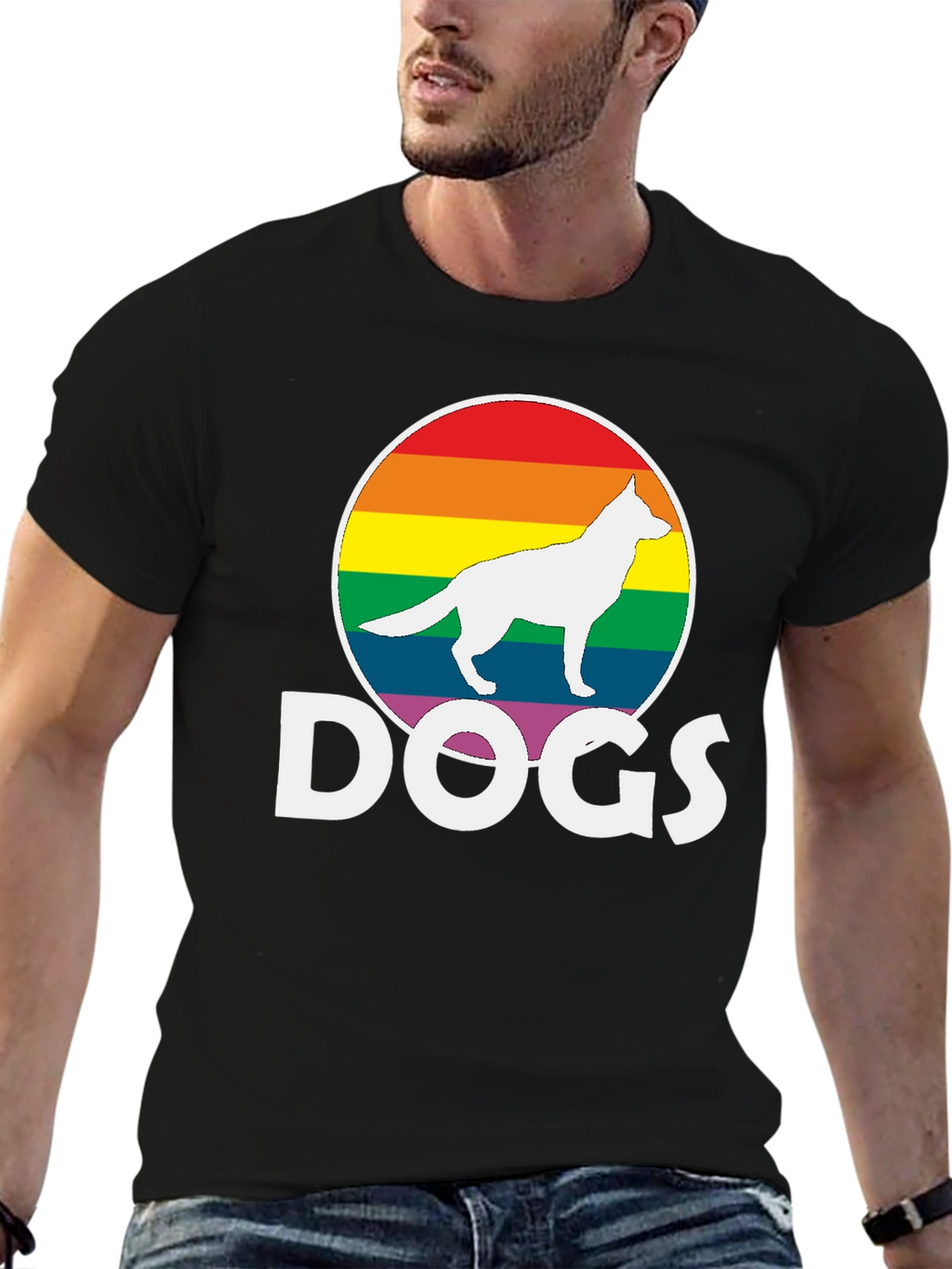Rainbow Dog Silhouette T-Shirt – Bold Dog Lover Graphic Tee