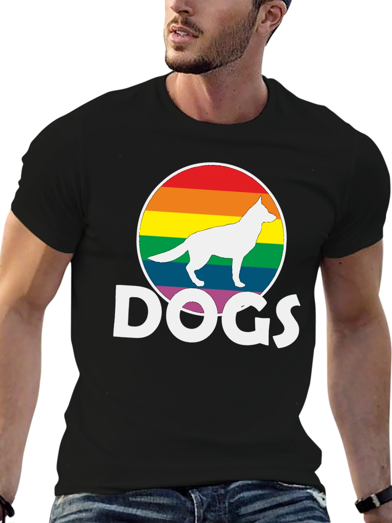 Rainbow Dog Silhouette T-Shirt – Bold Dog Lover Graphic Tee