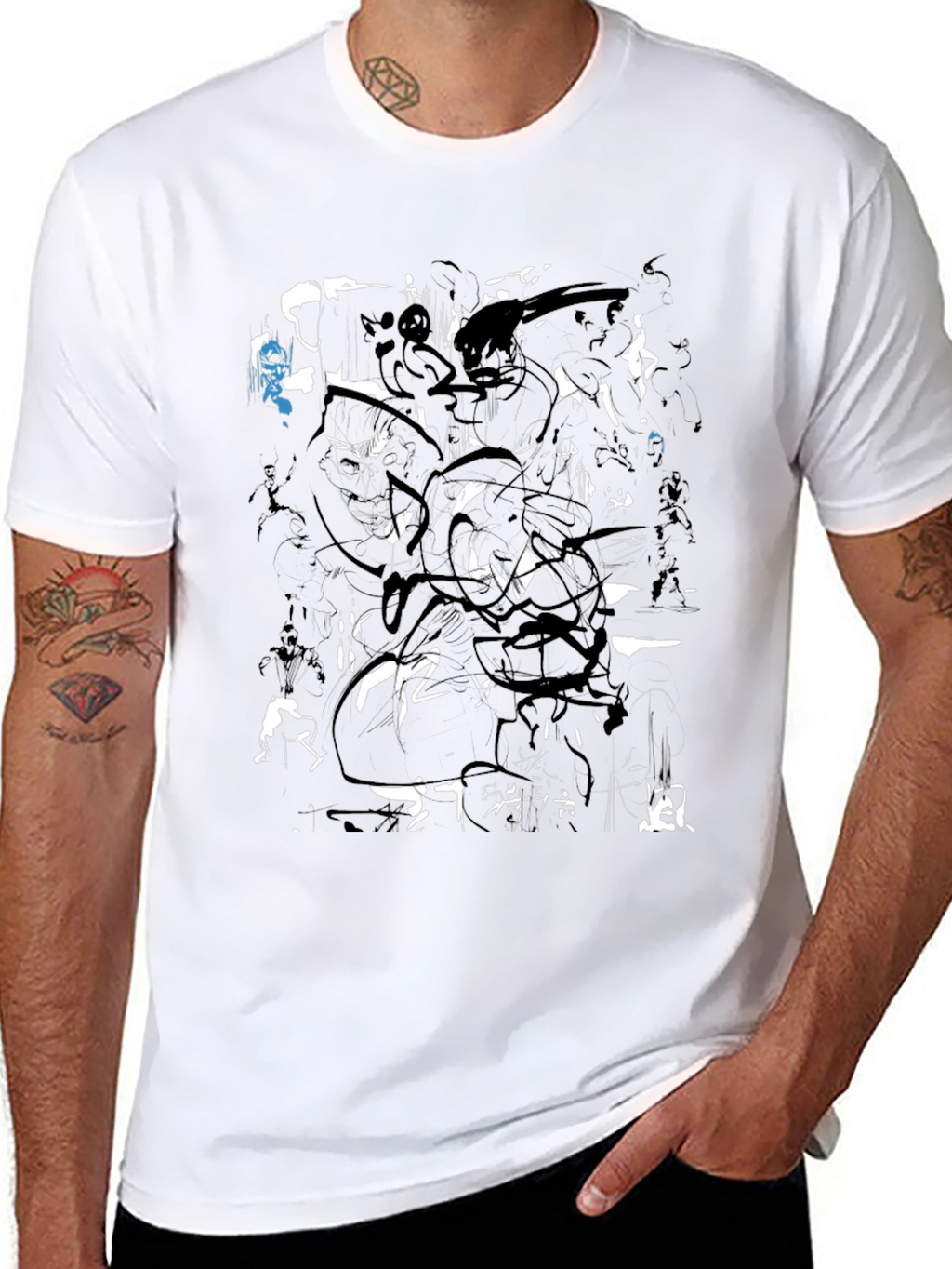 Abstract Black and White Graphic Print T-Shirt