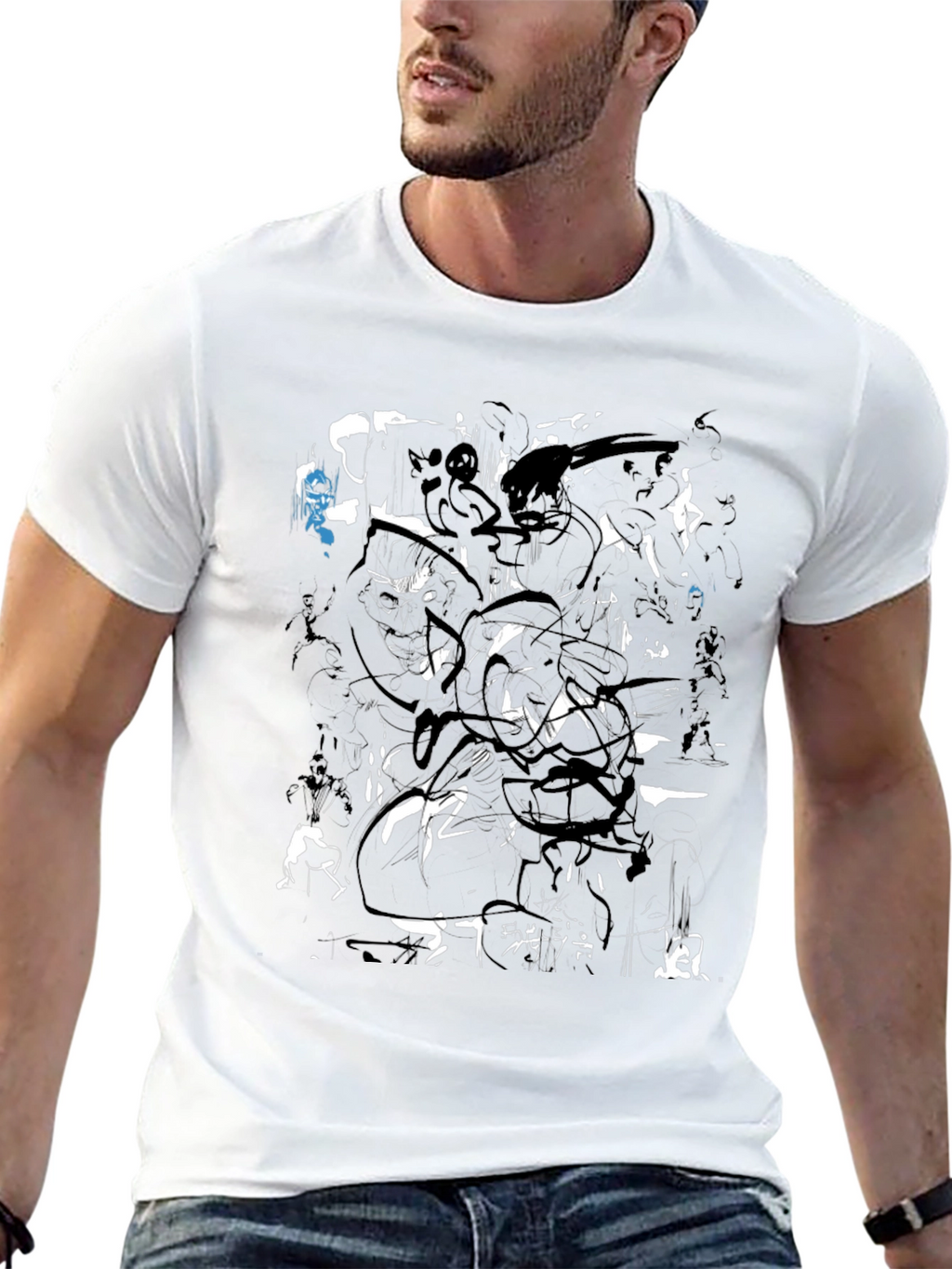 Abstract Black and White Graphic Print T-Shirt