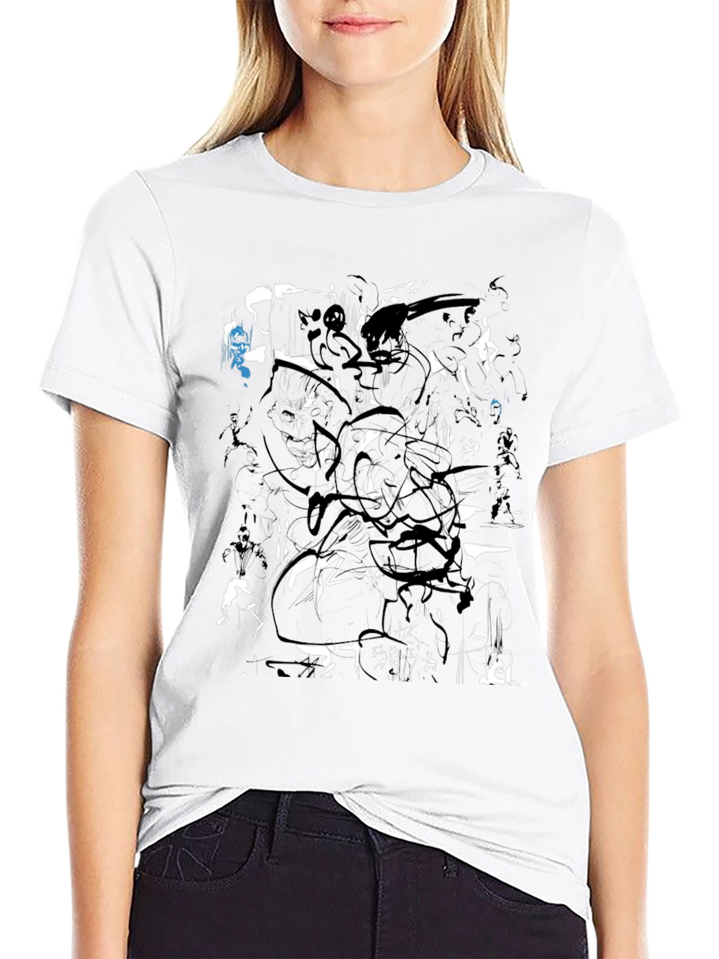 Abstract Black and White Graphic Print T-Shirt