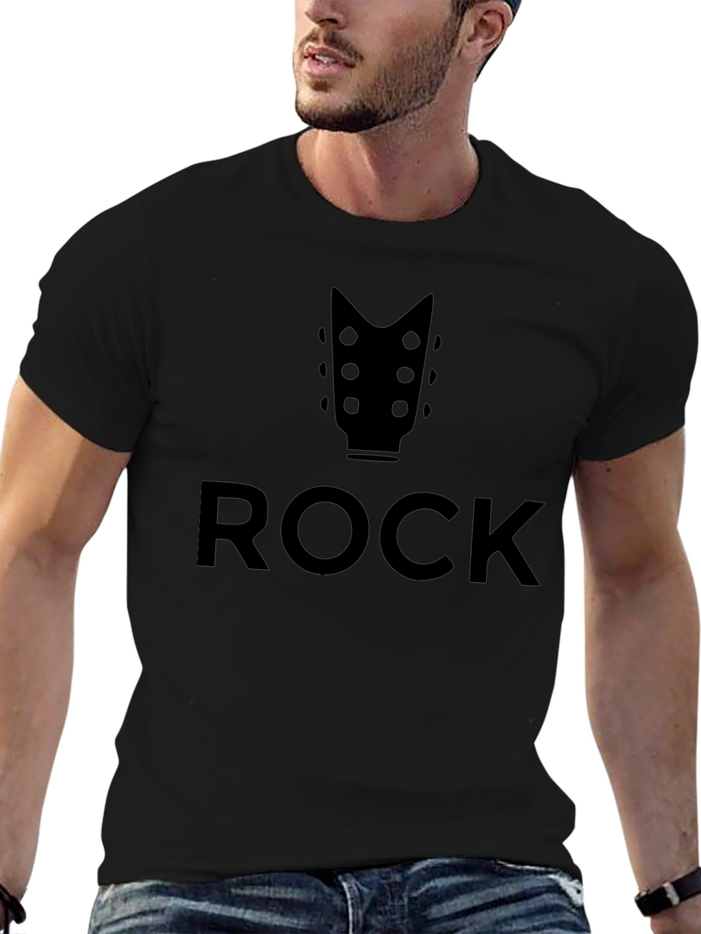 Rock Music Graphic Tee - Black Guitar Headstock T-Shirt