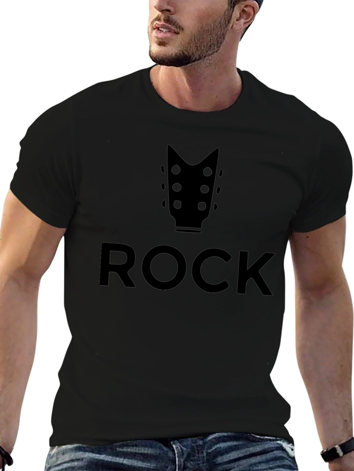 Rock Music Graphic Tee - Black Guitar Headstock T-Shirt