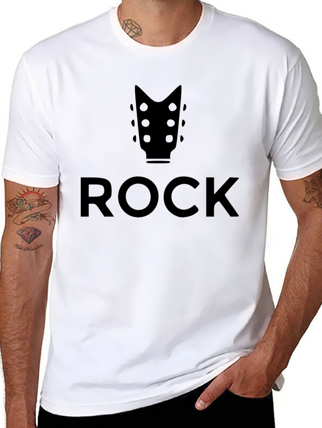 Rock Music Graphic Tee - Black Guitar Headstock T-Shirt