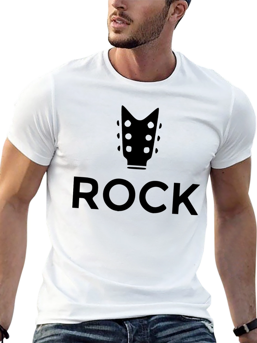Rock Music Graphic Tee - Black Guitar Headstock T-Shirt