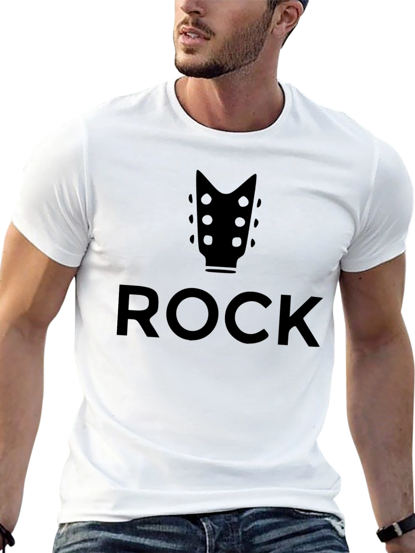 Rock Music Graphic Tee - Black Guitar Headstock T-Shirt