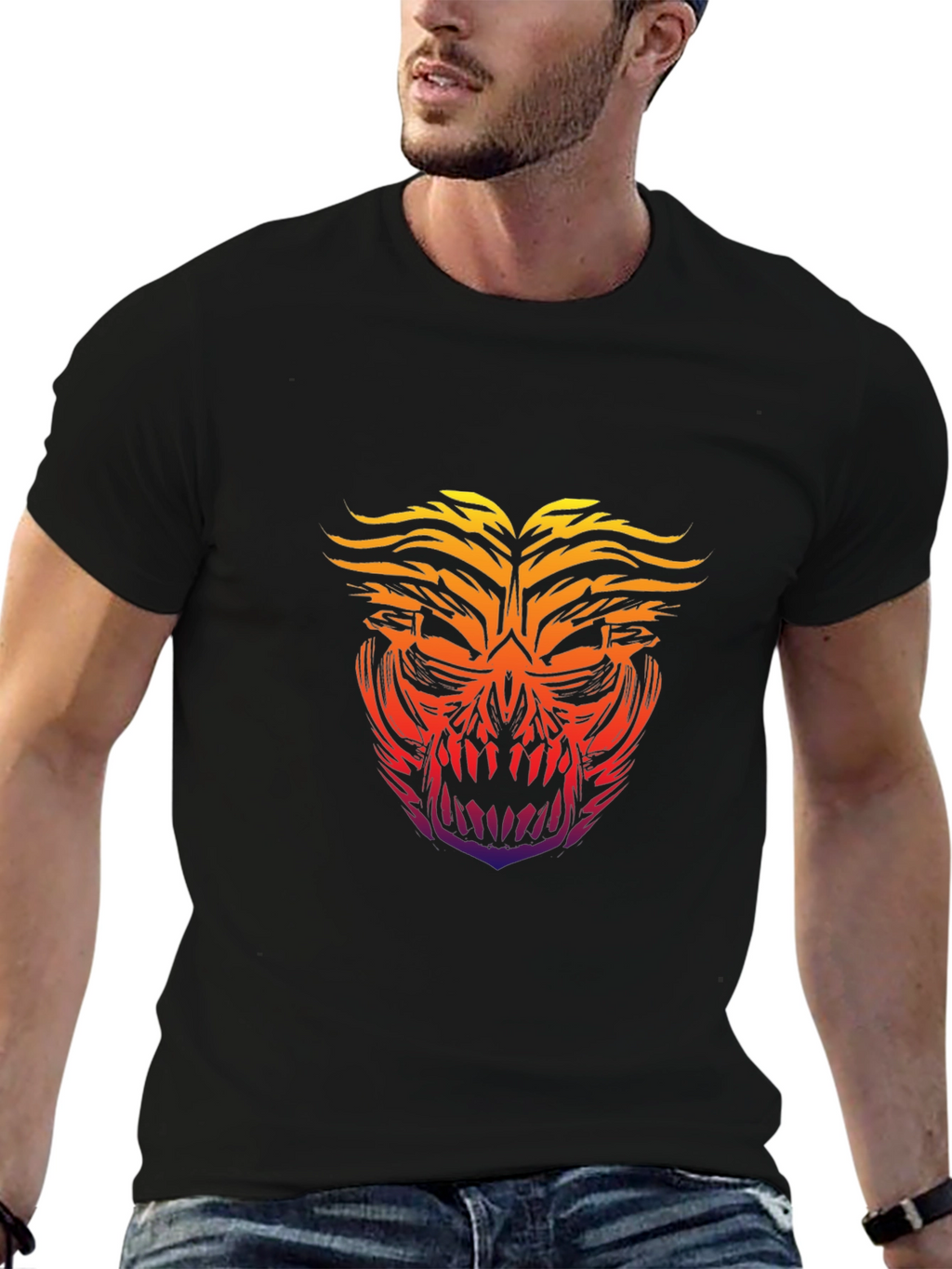 Fiery Skull Graphic Tee - Bold Black T-Shirt