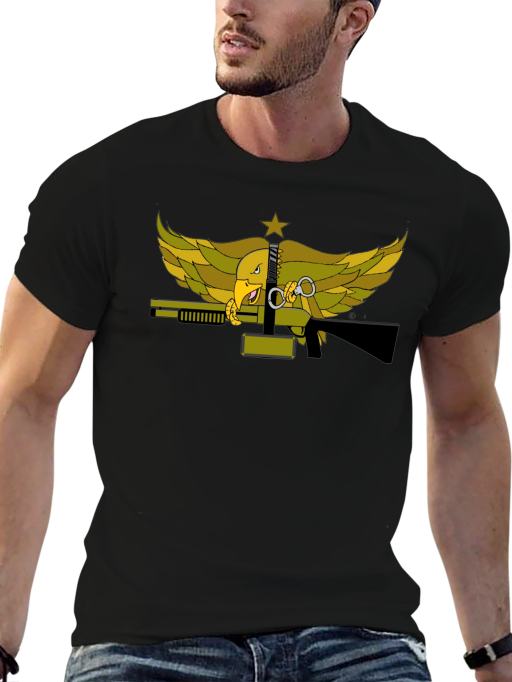 Eagle & Guns Black T-Shirt Unique Graphic Print