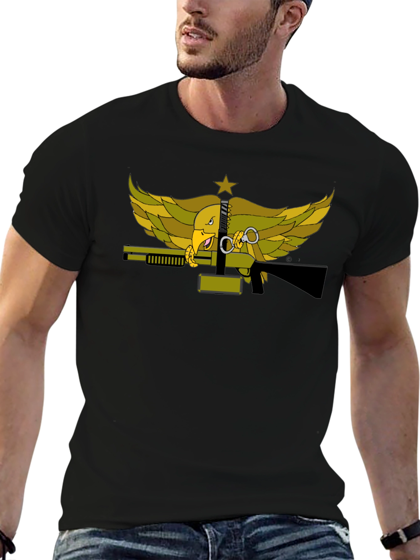 Eagle & Guns Black T-Shirt Unique Graphic Print