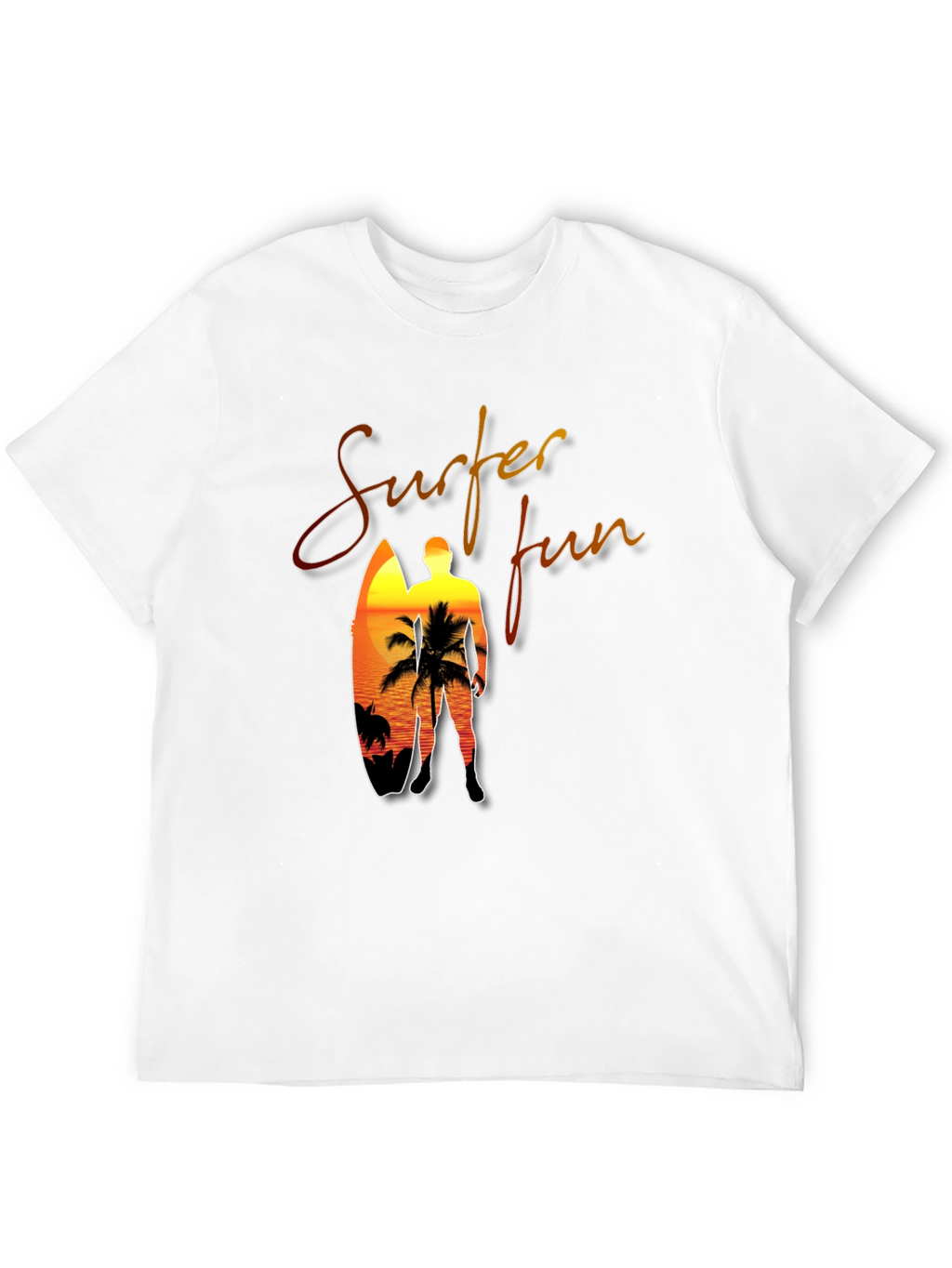 Surfer Fun Black T-Shirt: Sunset Beach Design