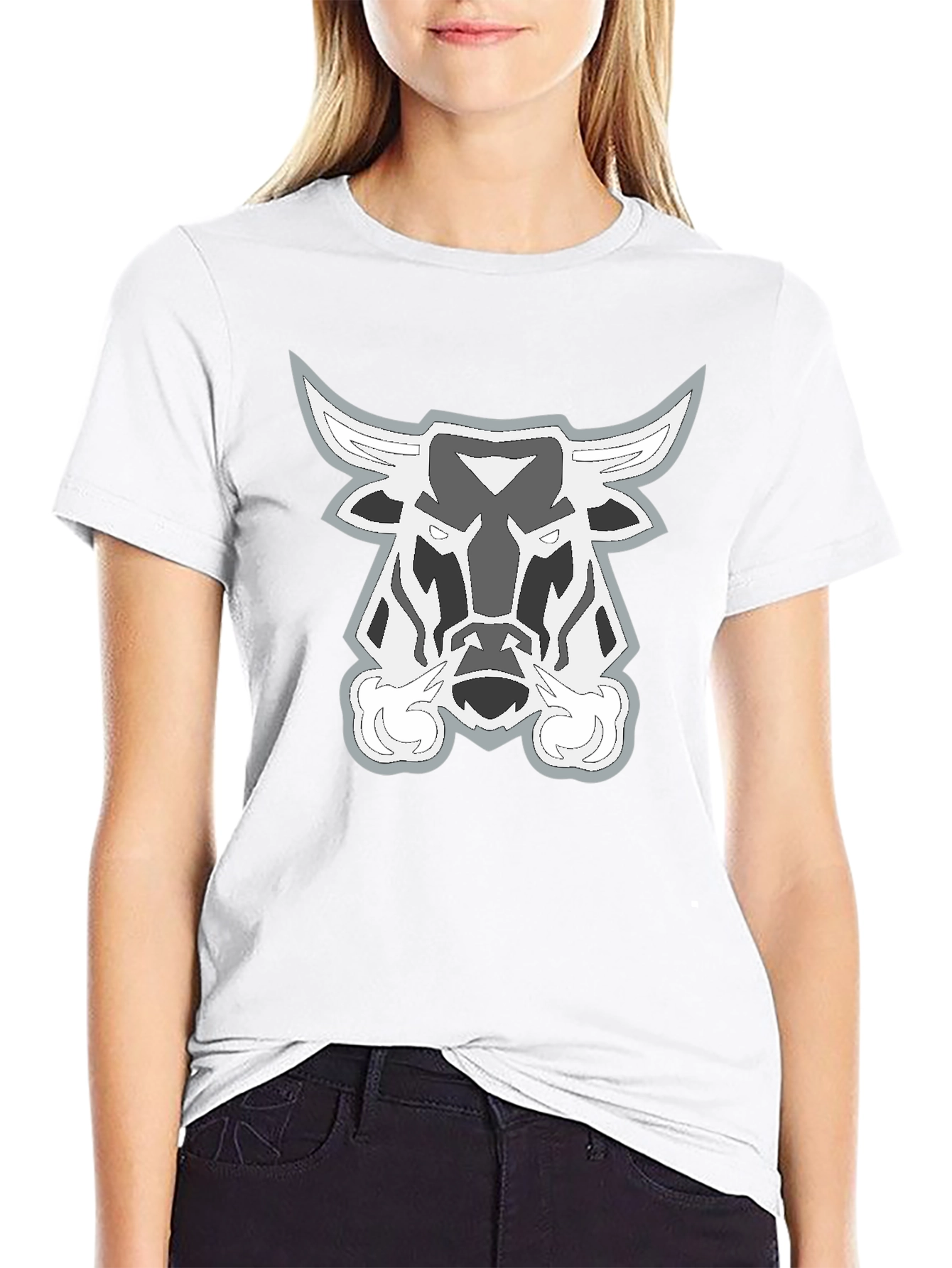 Black T-Shirt with Bull Head Graphic
